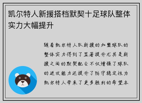 凯尔特人新援搭档默契十足球队整体实力大幅提升
